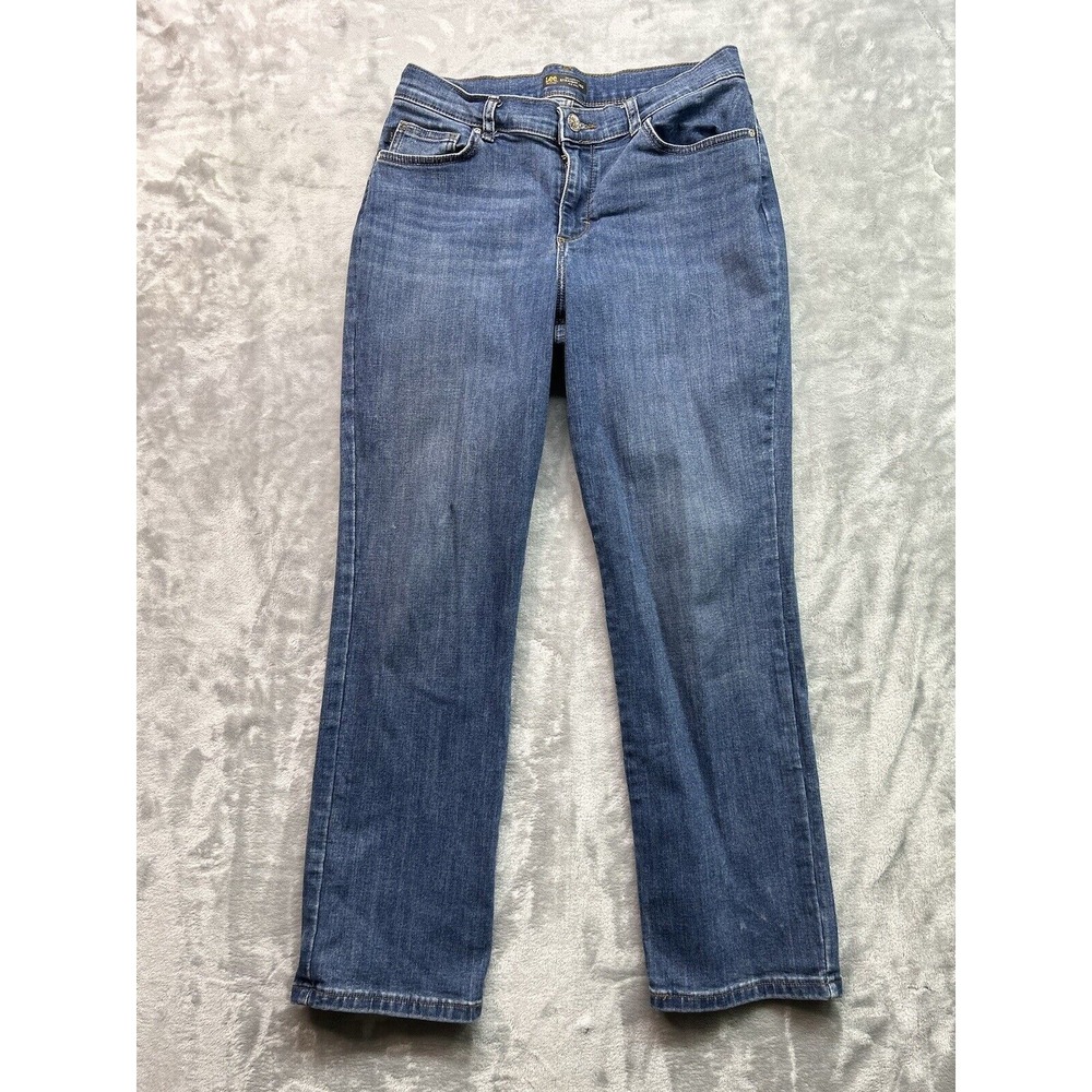 Lee Petites Womens Sz 12P Jeans Blue Relaxed Straight Leg Mid Rise Stretch Pants - Picture 1 of 10